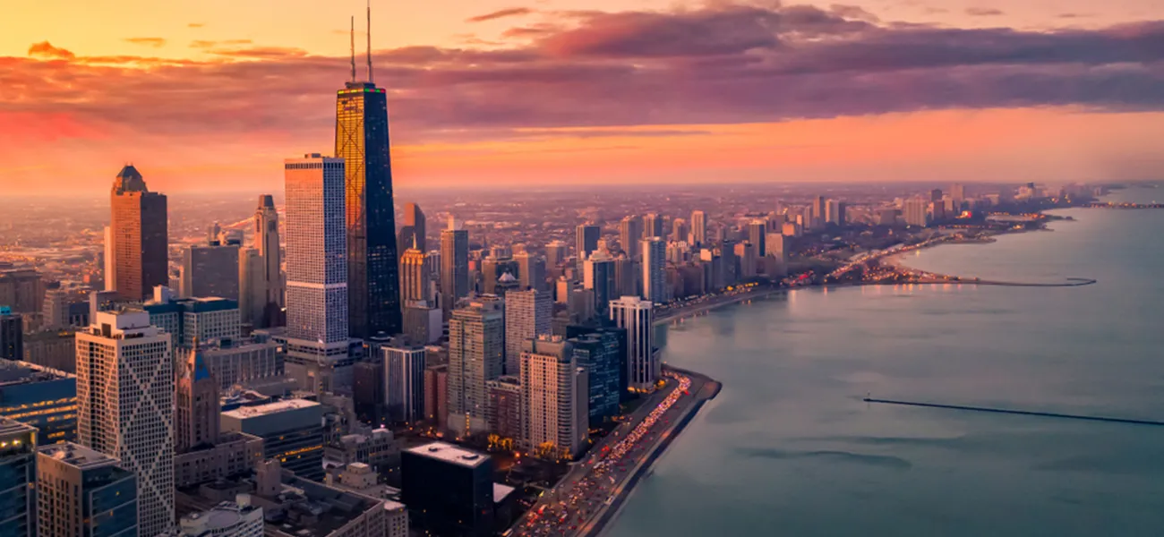 Chicago downtown skyline at sunset