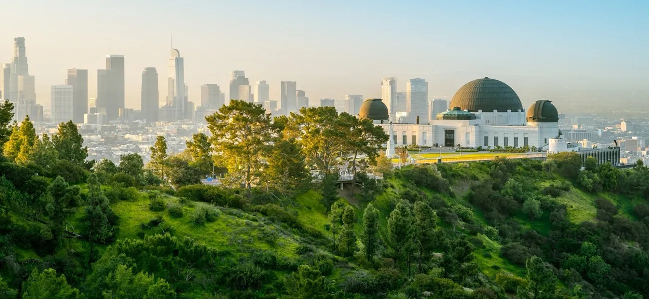 Panoramic shot of the Griffith Observatory and downtown in Los Angeles, CA